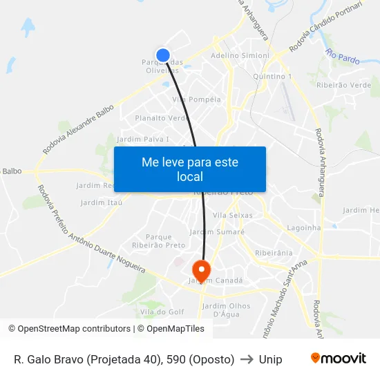 R. Galo Bravo (Projetada 40), 590 (Oposto) to Unip map