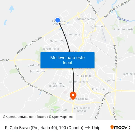 R. Galo Bravo (Projetada 40), 190 (Oposto) to Unip map