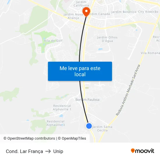 Cond. Lar França to Unip map