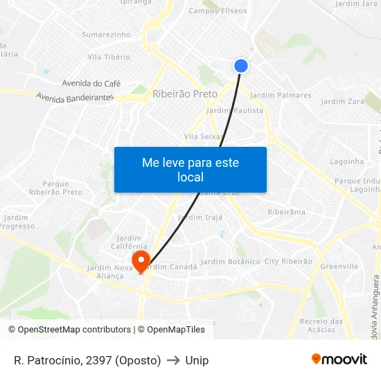 R. Patrocínio, 2397 (Oposto) to Unip map