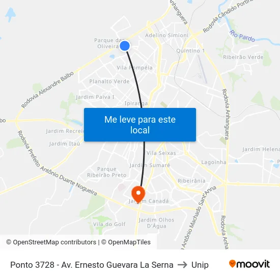 Ponto 3728 - Av. Ernesto Guevara La Serna to Unip map