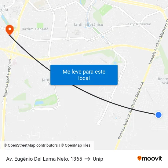 Av. Eugênio Del Lama Neto, 1365 to Unip map