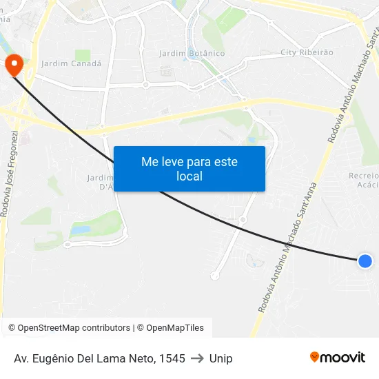 Av. Eugênio Del Lama Neto, 1545 to Unip map