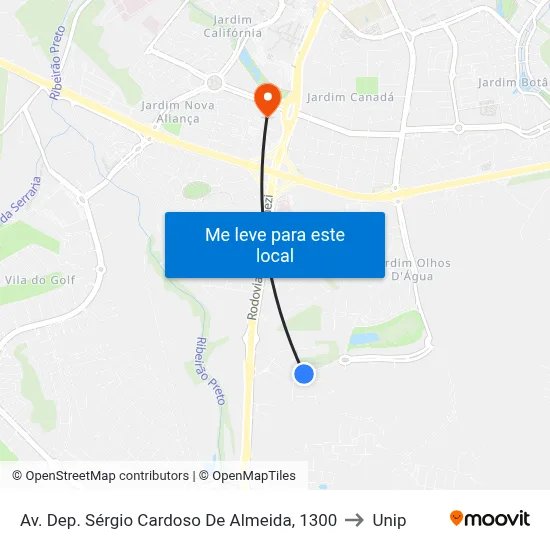 Av. Dep. Sérgio Cardoso De Almeida, 1300 to Unip map