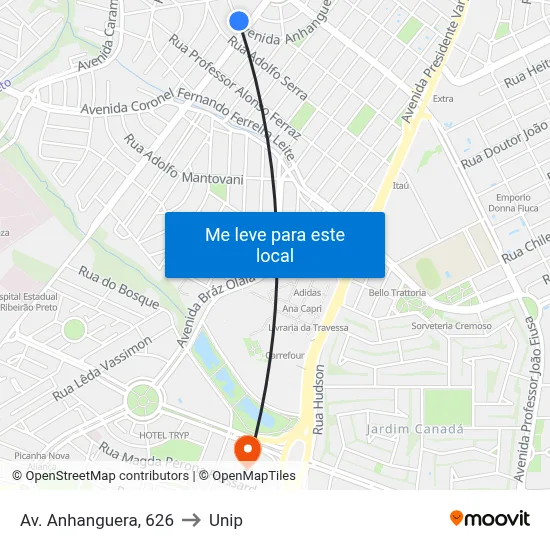 Av. Anhanguera, 626 to Unip map