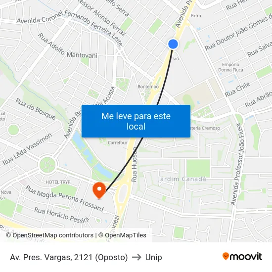 Av. Pres. Vargas, 2121 (Oposto) to Unip map