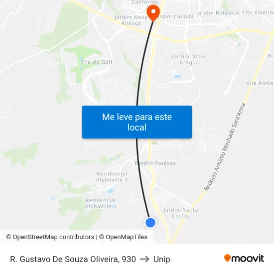 R. Gustavo De Souza Oliveira, 930 to Unip map