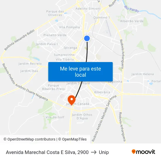 Avenida Marechal Costa E Silva, 2900 to Unip map