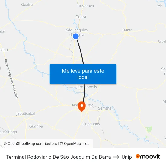 Terminal Rodoviario De São Joaquim Da Barra to Unip map