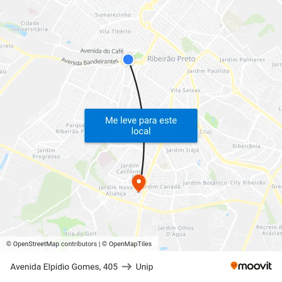 Avenida Elpídio Gomes, 405 to Unip map