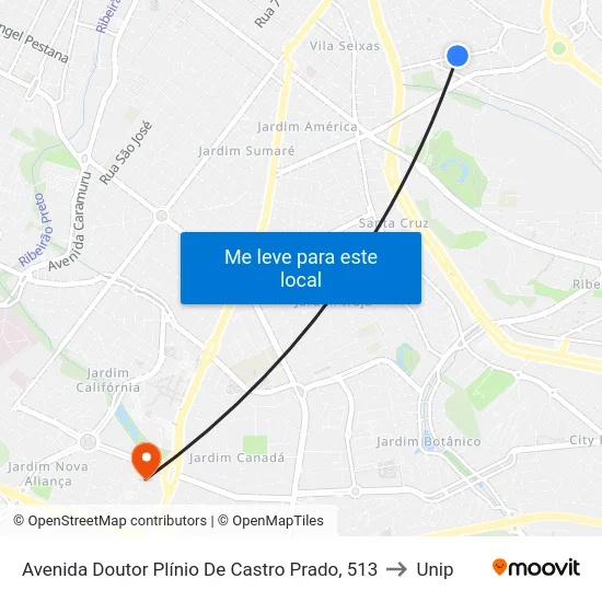 Avenida Doutor Plínio De Castro Prado, 513 to Unip map