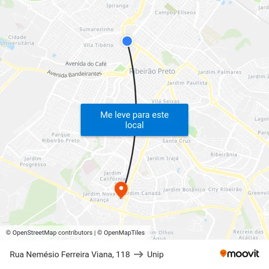 Rua Nemésio Ferreira Viana, 118 to Unip map
