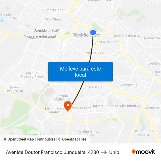 Avenida Doutor Francisco Junqueira, 4280 to Unip map