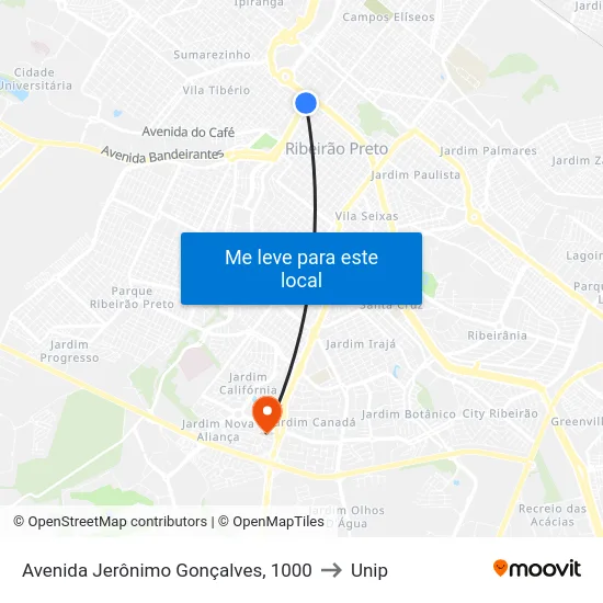 Avenida Jerônimo Gonçalves, 1000 to Unip map