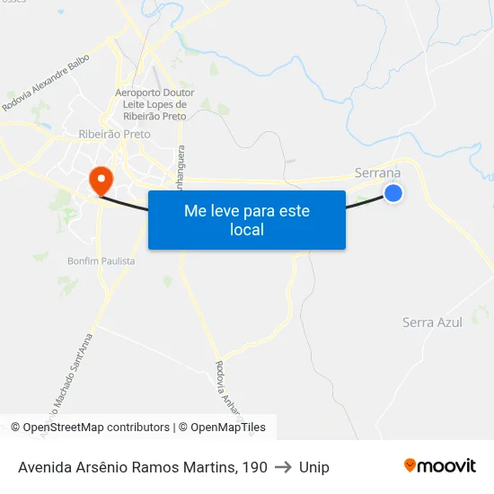 Avenida Arsênio Ramos Martins, 190 to Unip map