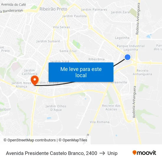 Avenida Presidente Castelo Branco, 2400 to Unip map