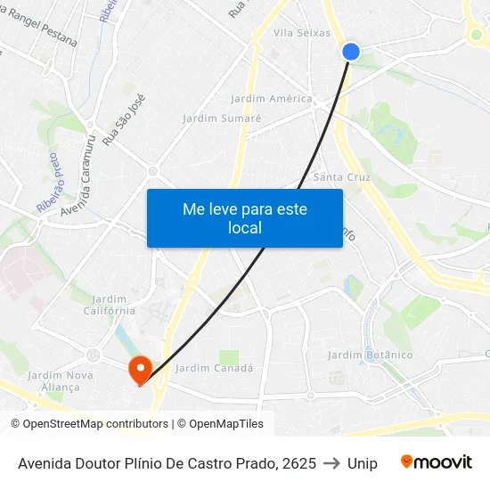 Avenida Doutor Plínio De Castro Prado, 2625 to Unip map