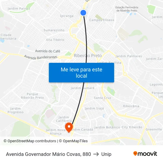 Avenida Governador Mário Covas, 880 to Unip map