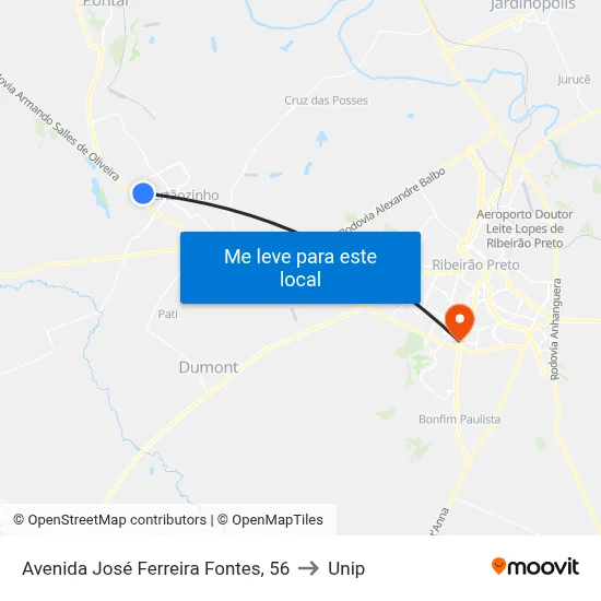 Avenida José Ferreira Fontes, 56 to Unip map