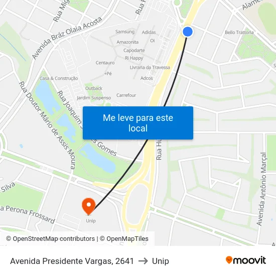 Avenida Presidente Vargas, 2641 to Unip map