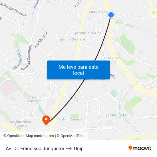 Av. Dr. Francisco Junqueira to Unip map