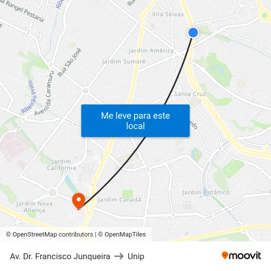 Av. Dr. Francisco Junqueira to Unip map