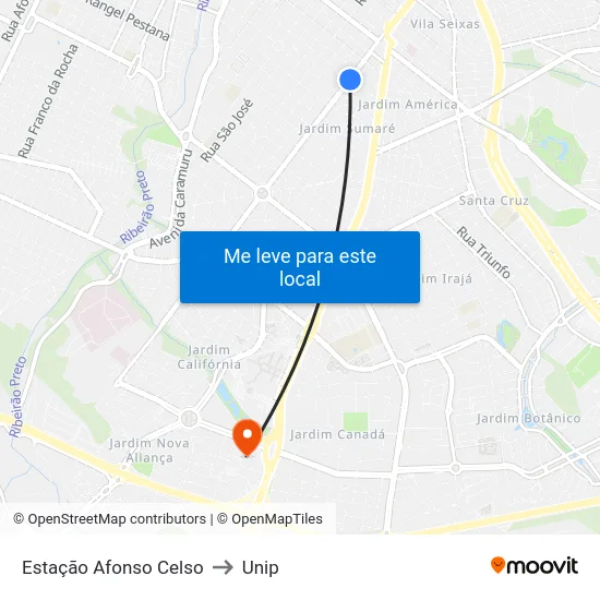 Estação Afonso Celso to Unip map