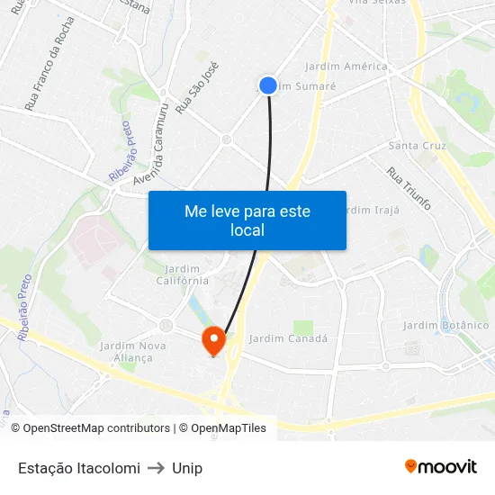 Estação Itacolomi to Unip map
