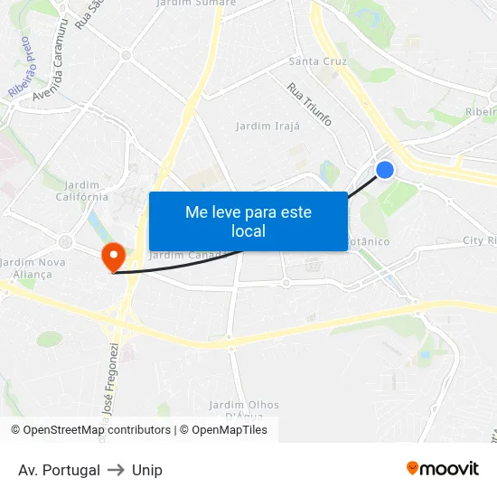Av. Portugal to Unip map