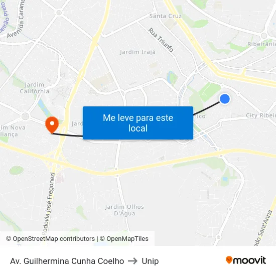 Av. Guilhermina Cunha Coelho to Unip map