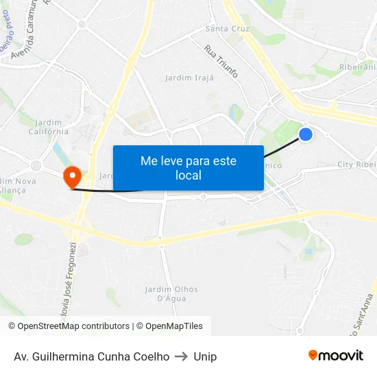 Av. Guilhermina Cunha Coelho to Unip map