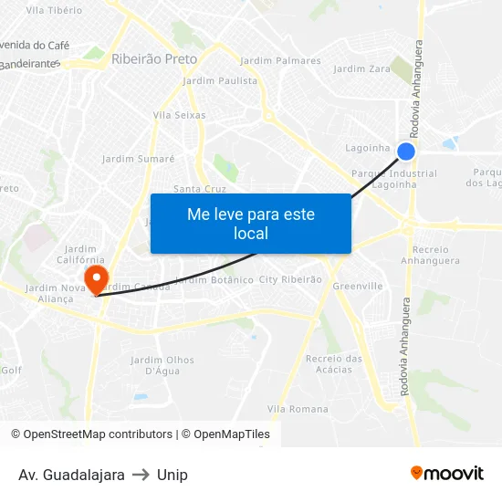 Av. Guadalajara to Unip map