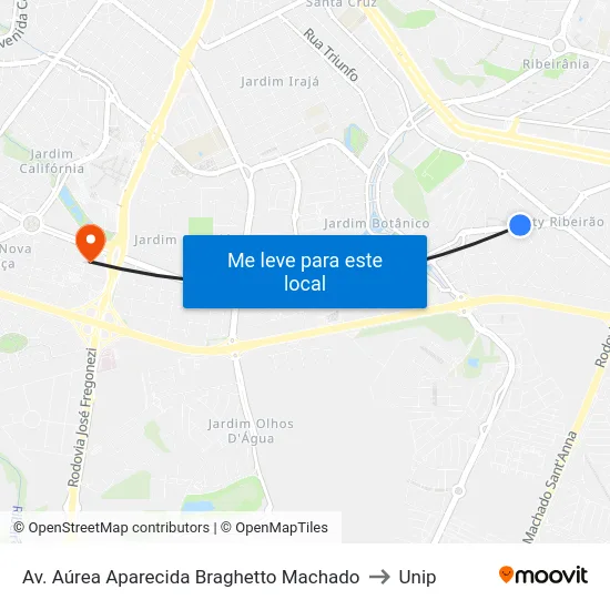 Av. Aúrea Aparecida Braghetto Machado to Unip map