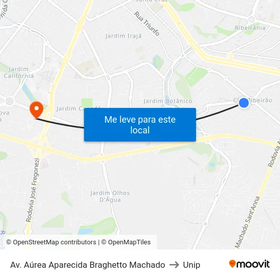 Av. Aúrea Aparecida Braghetto Machado to Unip map