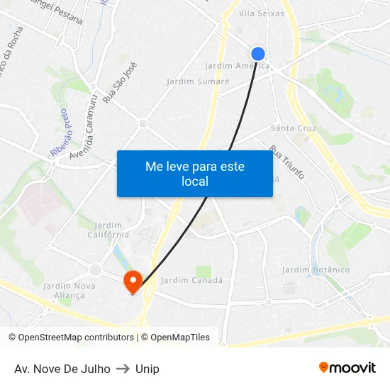 Av. Nove De Julho to Unip map