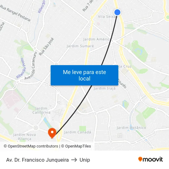 Av. Dr. Francisco Junqueira to Unip map