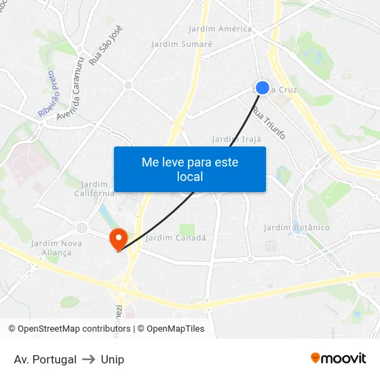 Av. Portugal to Unip map