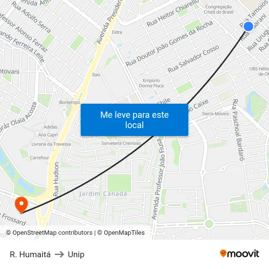 R. Humaitá to Unip map