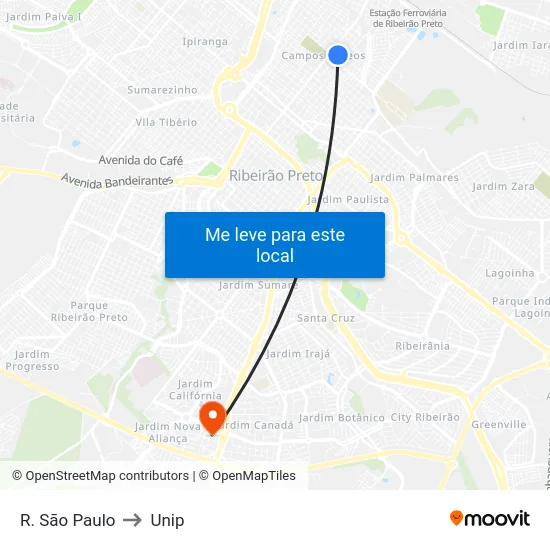 R. São Paulo to Unip map