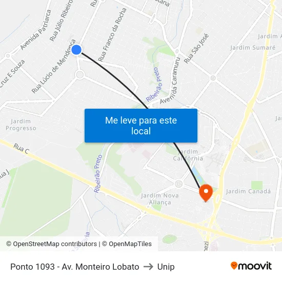 Ponto 1093 - Av. Monteiro Lobato to Unip map
