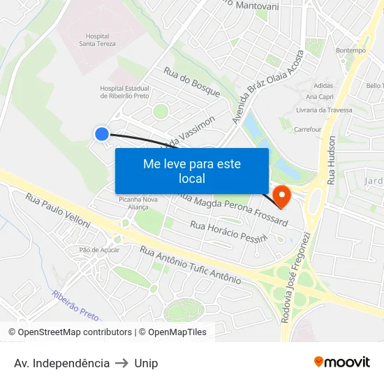 Av. Independência to Unip map