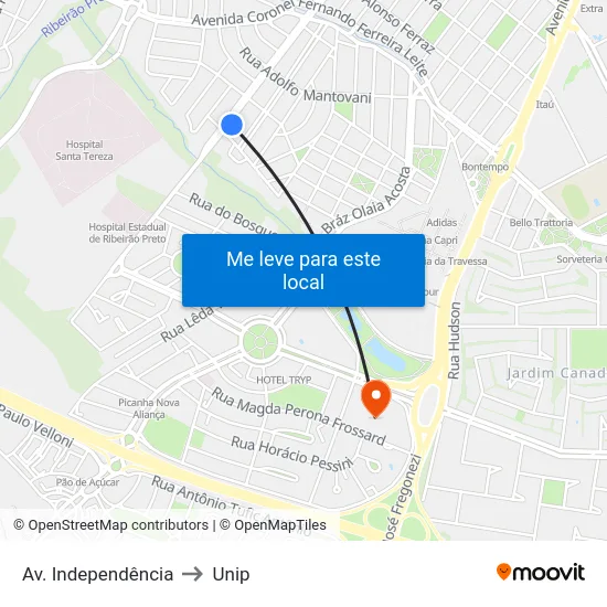 Av. Independência to Unip map