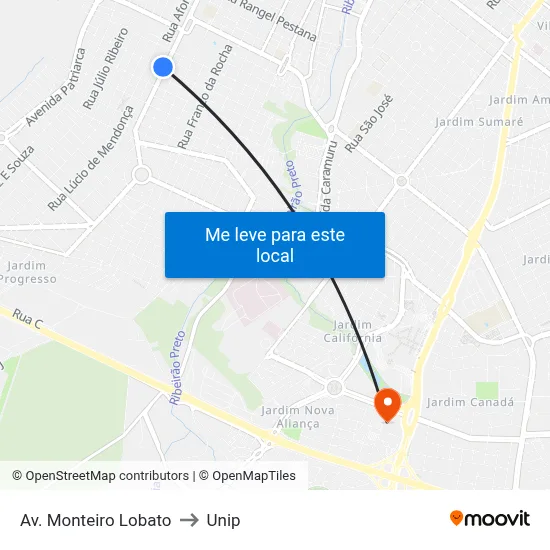 Av. Monteiro Lobato to Unip map