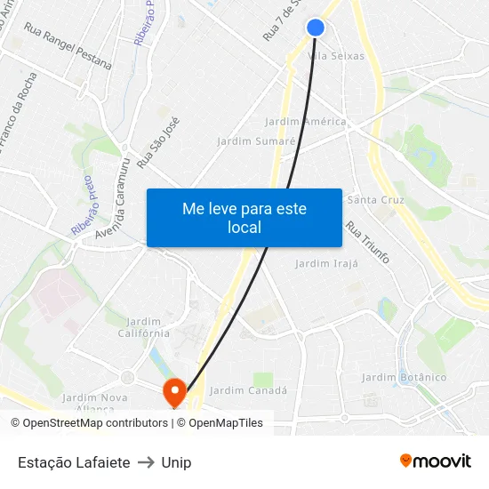 Estação Lafaiete to Unip map
