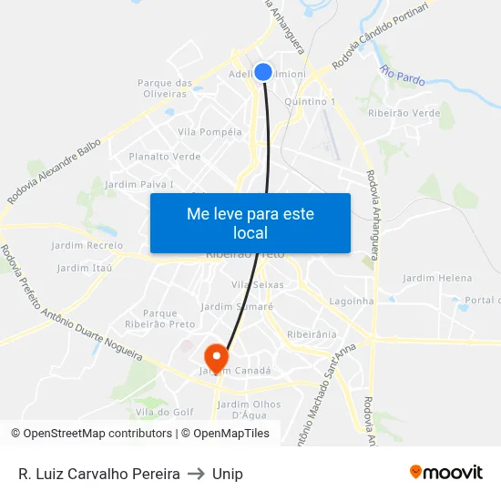 R. Luiz Carvalho Pereira to Unip map