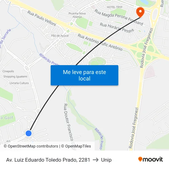 Av. Luiz Eduardo Toledo Prado, 2281 to Unip map