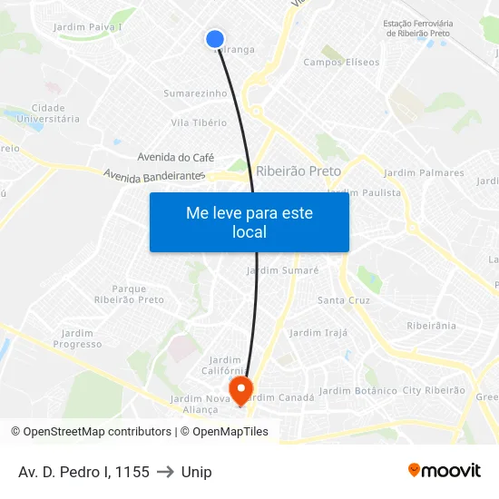 Av. D. Pedro I, 1155 to Unip map