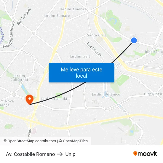 Av. Costábile Romano to Unip map