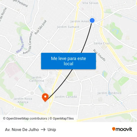 Av. Nove De Julho to Unip map