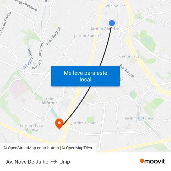 Av. Nove De Julho to Unip map